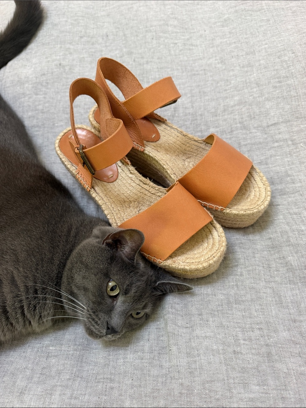 Soludos Tan Leather Espadrille Platform Sandals